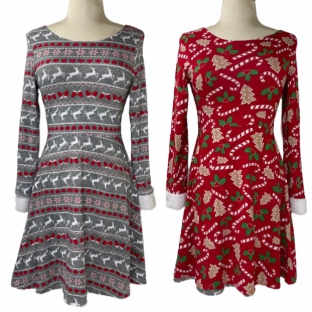 Handmade Christmas Dress Holiday Fair Isle Reversible Pattern Girls Large 12/14